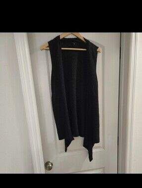 Eileen Fisher Black Open-Front Knit Sleeveless Sweater Vest